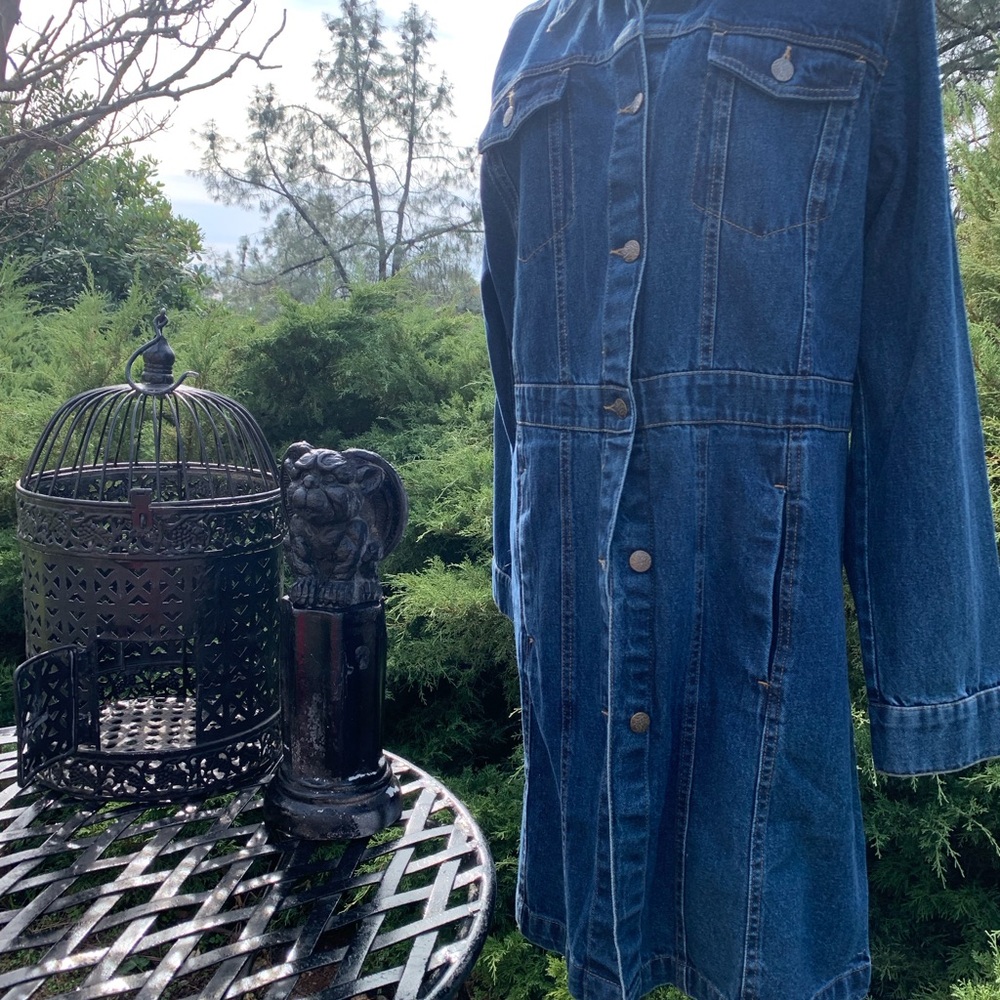 North Style knee length blue Jean denim  trench jacket vintage dress - Picture 10 of 11